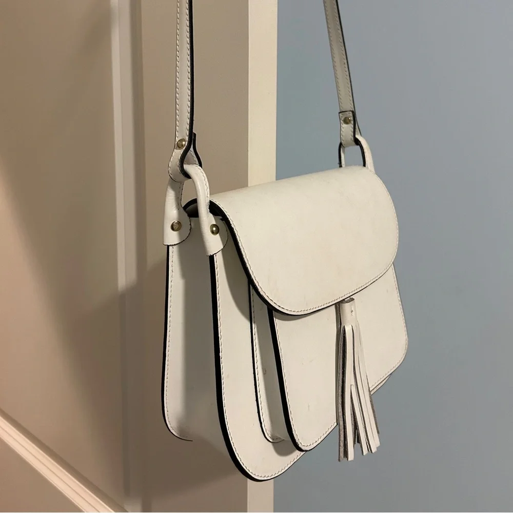 Genuine leather Italian white crossbody - Picture 2 of 5